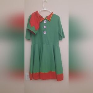 Green and Red Festive Elf Dress For Christmas With Hat